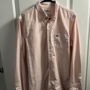 Lacoste Regular Fit (size 40) Long Sleeve ButtonDown Shirt (Peach/White Striped)